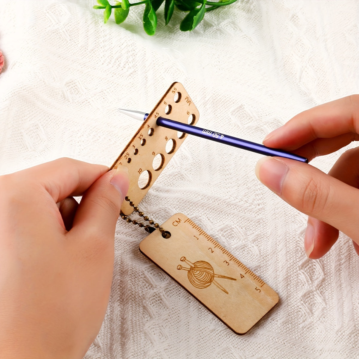 Wood Knitting Needle Gauge & Ruler Tool, 2-10mm