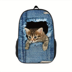 Creative Dog Cat Denim Printed Backpack for Kids Boys Girls
