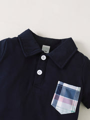 2pcs Baby Boys Short Sleeve Shirt & Plaid Shorts Set Summer Outfit