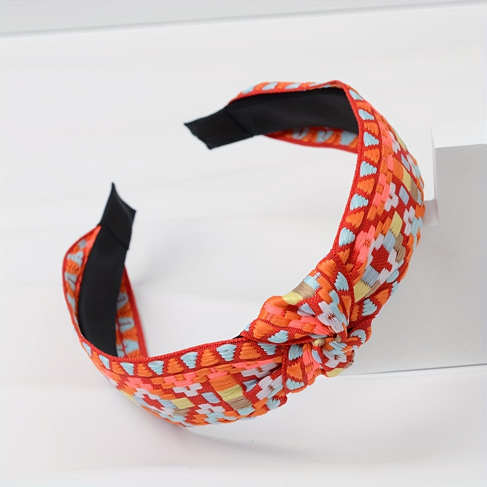 Embroidered Knotted Headband for Women Ethnic Style Hair Hoop Headdress