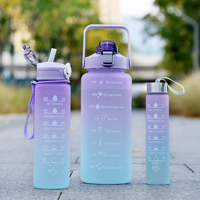3pcs 300-2000ml Gradient Water Cups, Leakproof Straw, Portable Time Marker