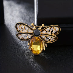 Women's Golden Bee Brooch with Crystal Insect