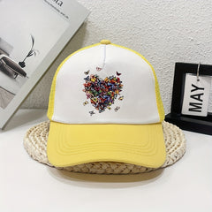 Butterfly Heart Print Trucker Hat Mesh Cartoon Baseball Cap