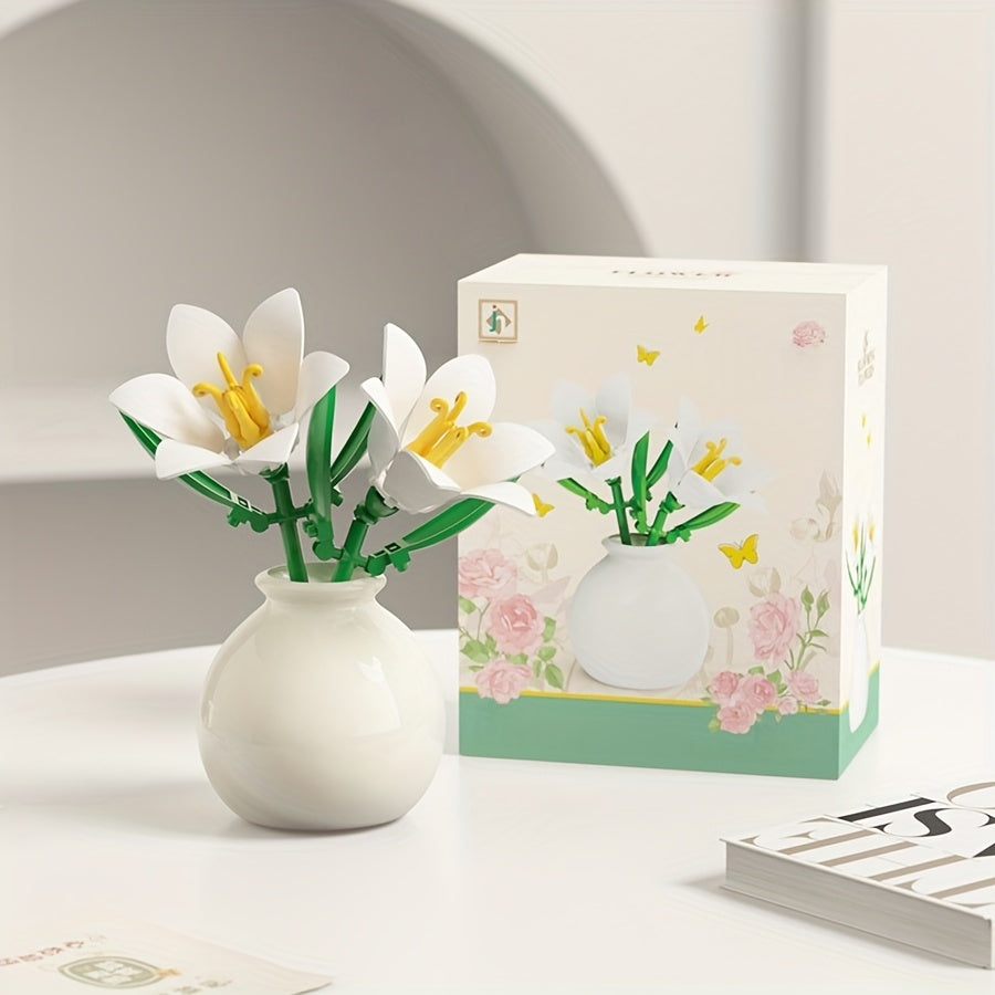 Mini Blocks Eternal Flower Series Rose Vase Toy Model Girls' Gift