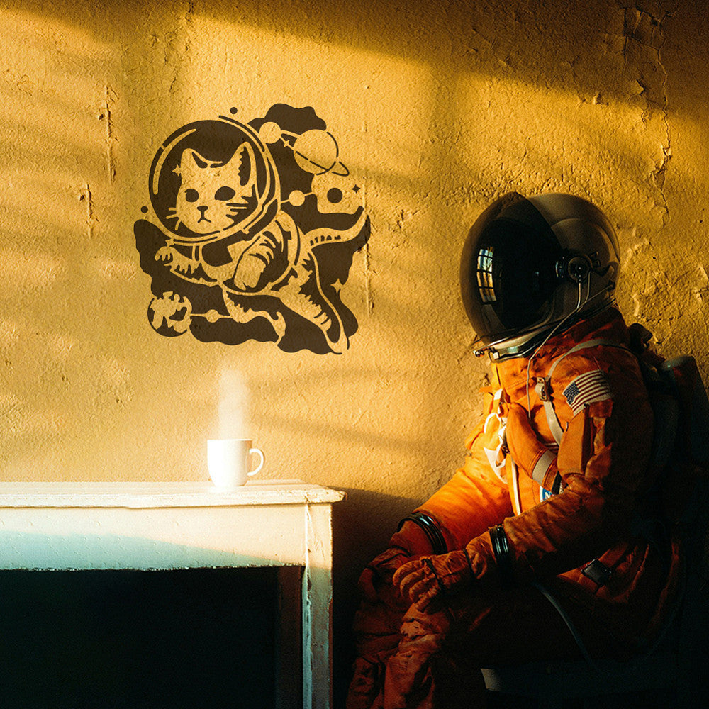 1pc AHANDMAKER Astronaut Cat Stencil & Paint Brushes Set