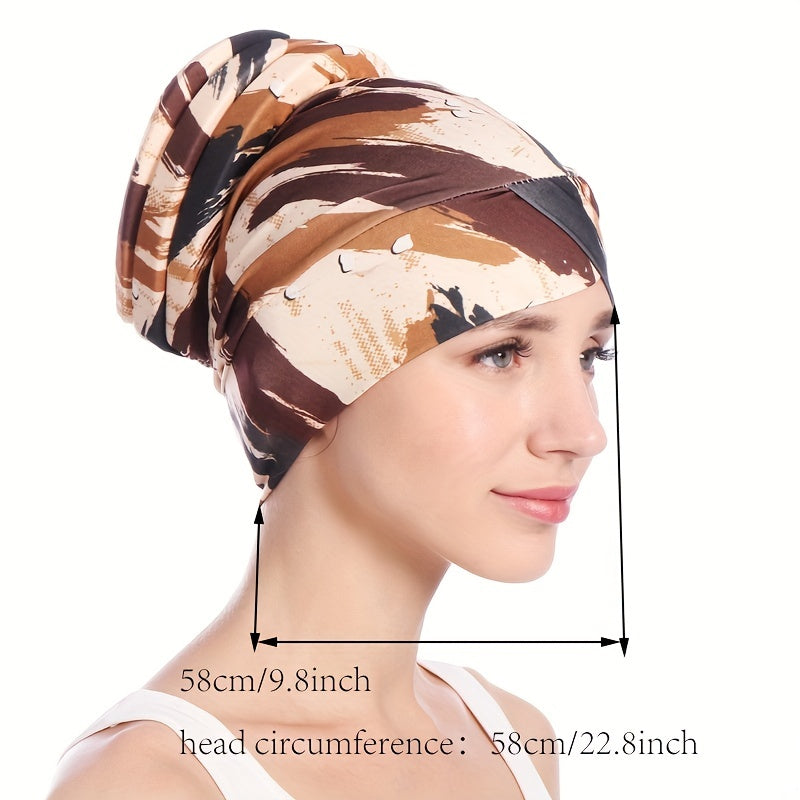 Boho Flower Print Turban Cap Back Twisted Head Wrap for Women