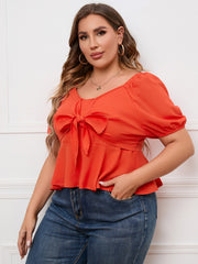  Bow Front Lantern Sleeve Blouse