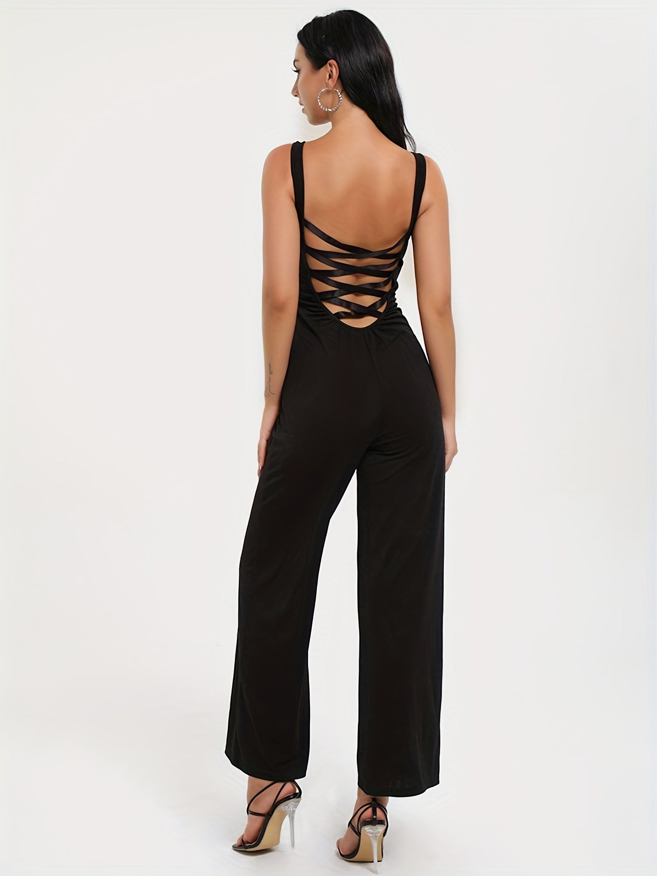 Casual Sleeveless Jumpsuit Solid Slim Wide Leg