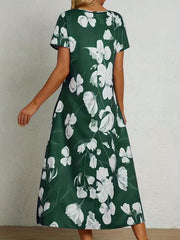Floral Print Short Sleeve Midi Dress