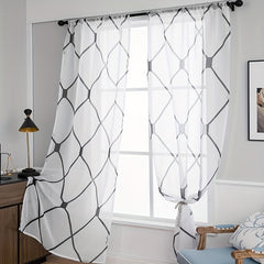 Modern Geometric Rhombic Lattice Sheer Curtain for Home Decor
