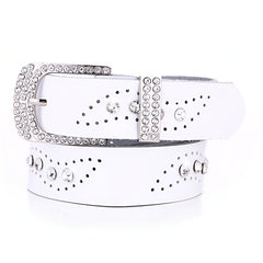 Geometric Hollow Rhinestone Leather Belt