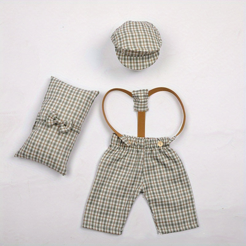 4pcs Newborn Baby Photography Props Plaid Costume for Boys & Girls