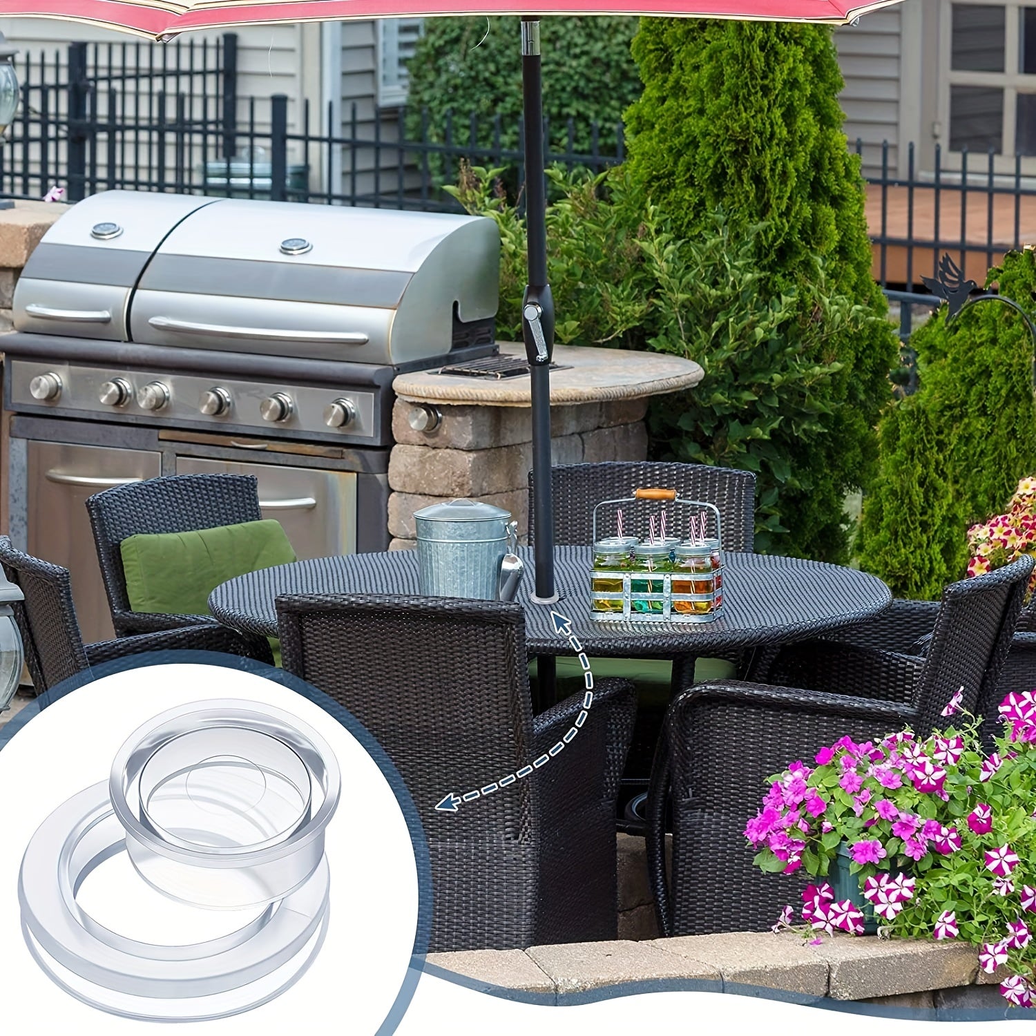 2 Patio Table Umbrella Hole Rings & Caps Set for Glass Outdoor Table