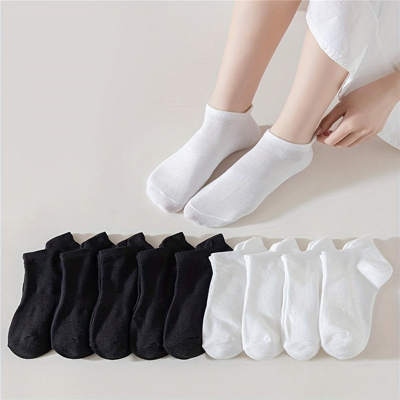 10 Pairs Solid Low Cut Socks Soft & Comfy Women's Stockings