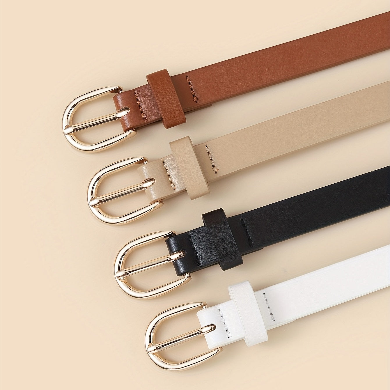 4pcs Oval Pin Buckle PU Belt Casual Jeans Pants Decoration Coat Girdle