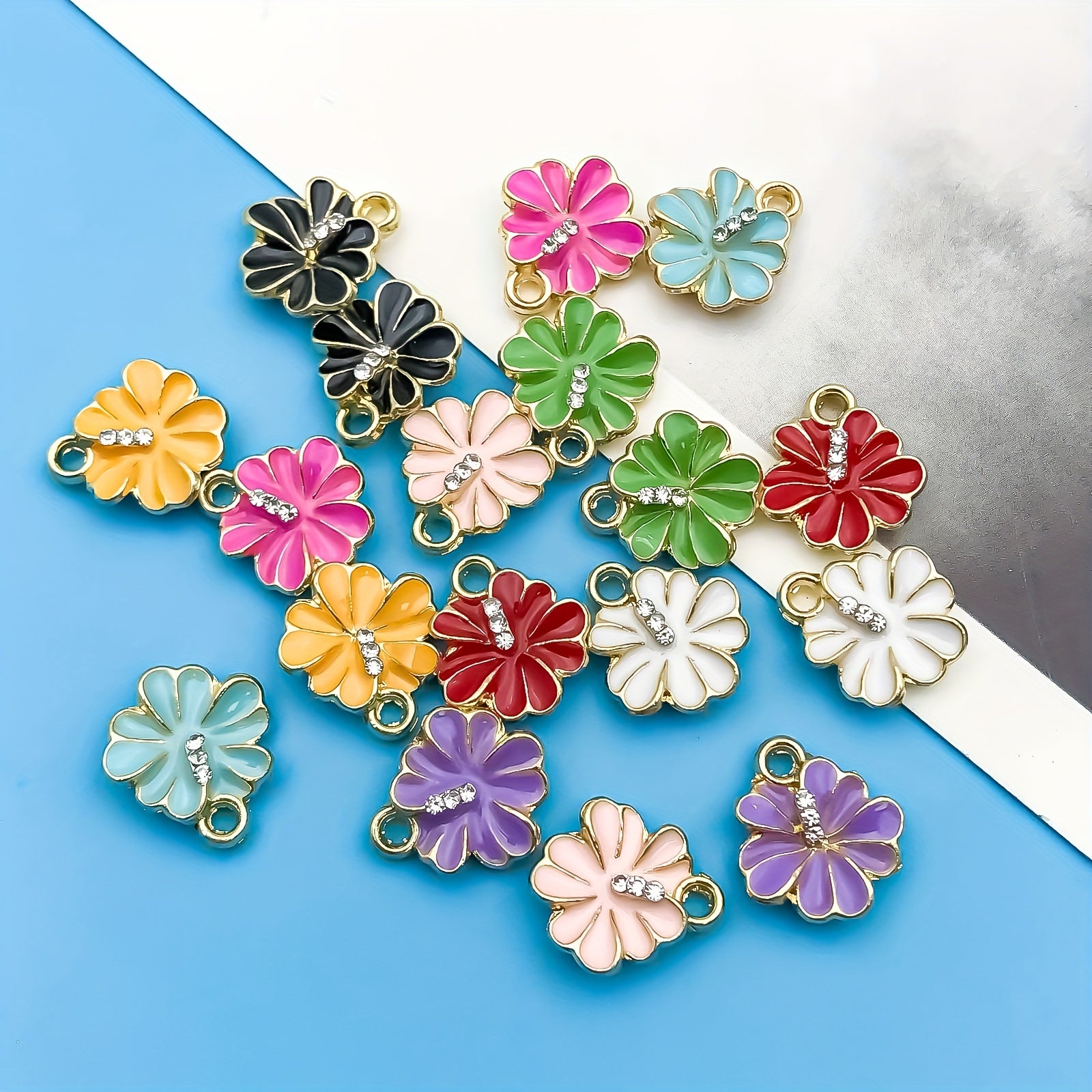 Colorful Rhinestone Flower Alloy Pendants for DIY Jewelry Making