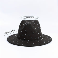 Y2K Rhinestone Decor Fedora Cap Unisex Jazz Hats Lightweight Felt Hat