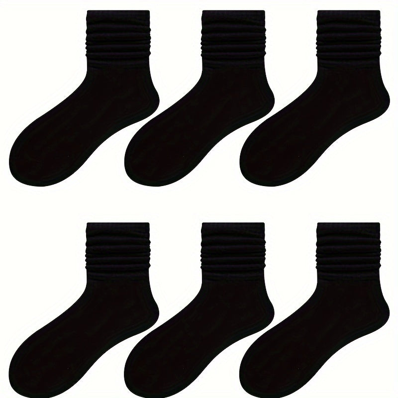 6 Pairs Women's Mid Tube Socks, Solid Color Comfy & Breathable Stockings