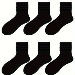 6 Pairs Women's Mid Tube Socks, Solid Color Comfy & Breathable Stockings