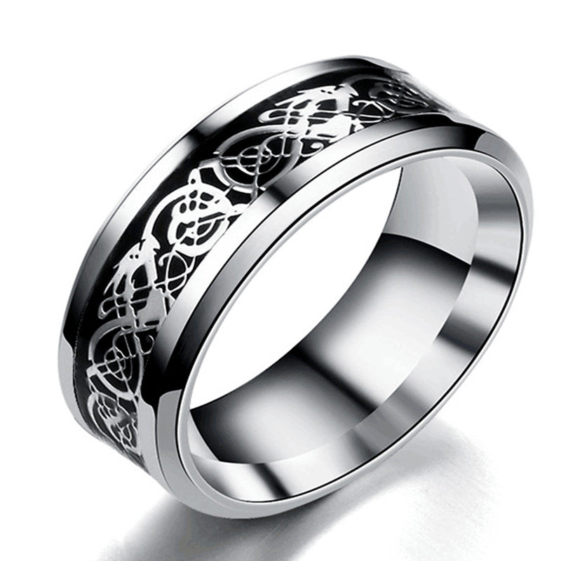 Men's Steel Dragon Pattern Ring Retro Niche Men's Ring