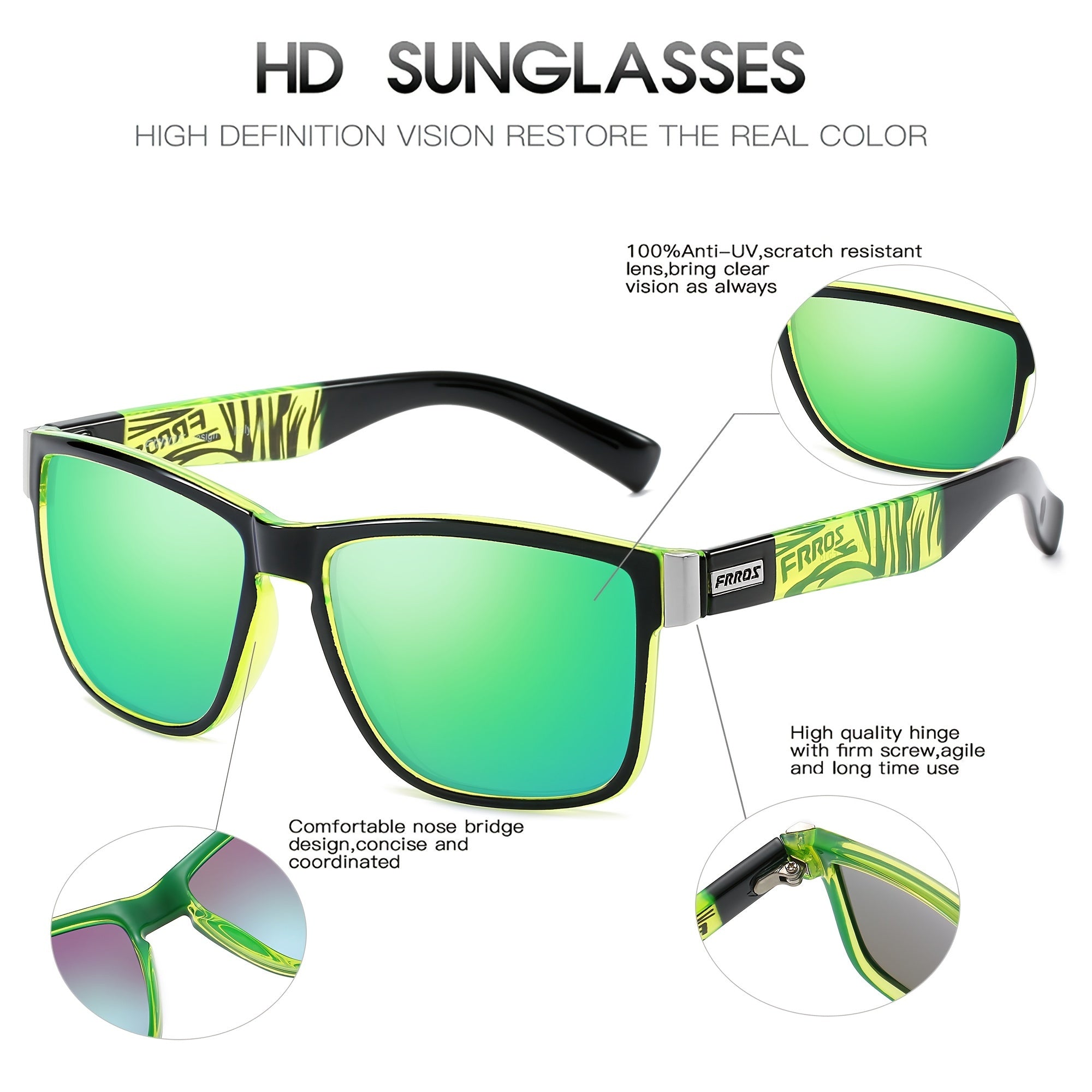 FRROS Men's Polarized UV400 Sunglasses Outdoor Party Holiday Decorative Shades
