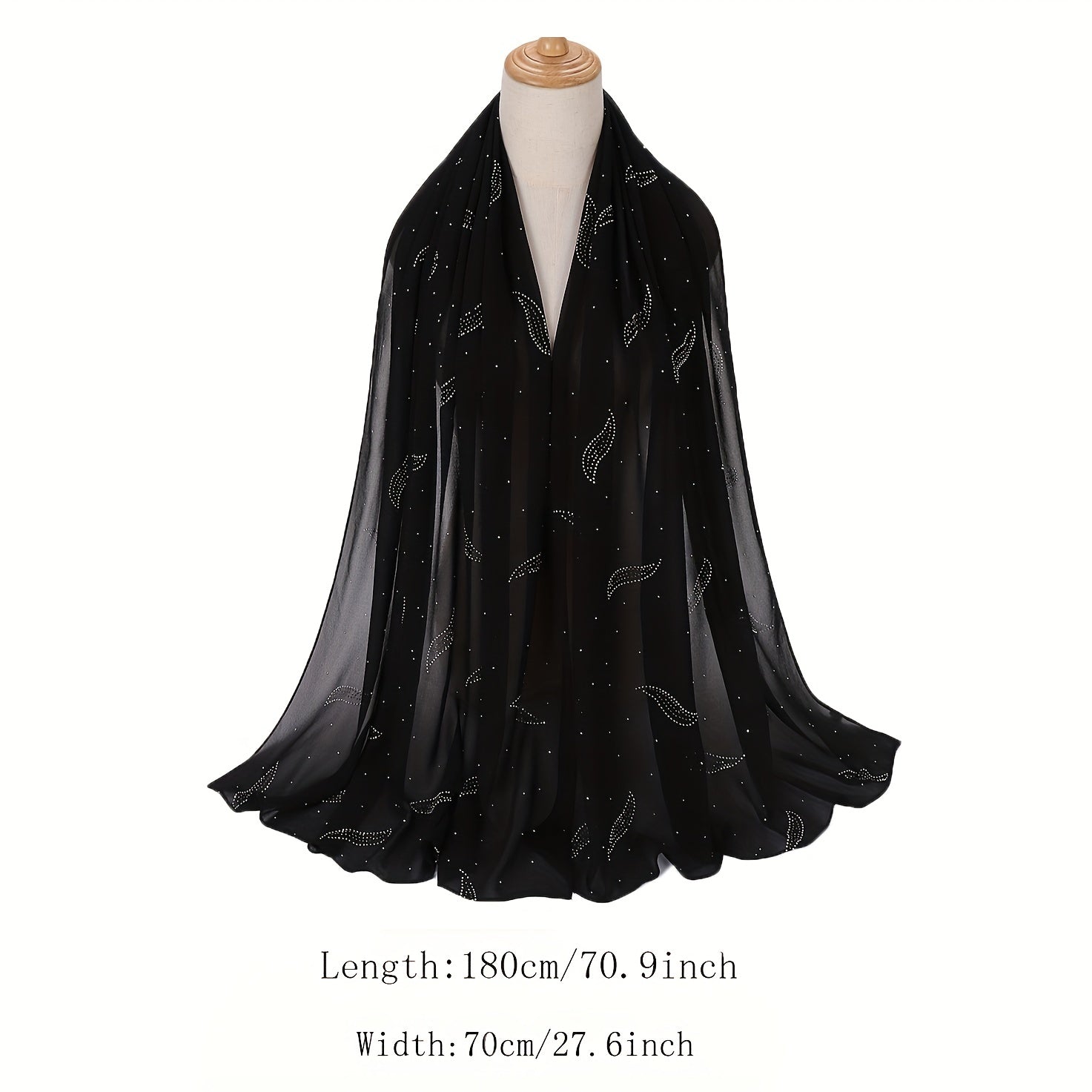 Wavy Leaf Chiffon Scarf Hijab Classic Shawl Head Wrap Women Hair Accessory