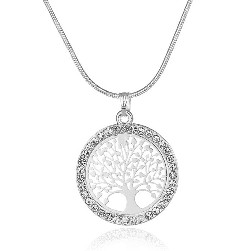 Hollow Rhinestone Necklace Pendant Set Tree Of Life Necklace