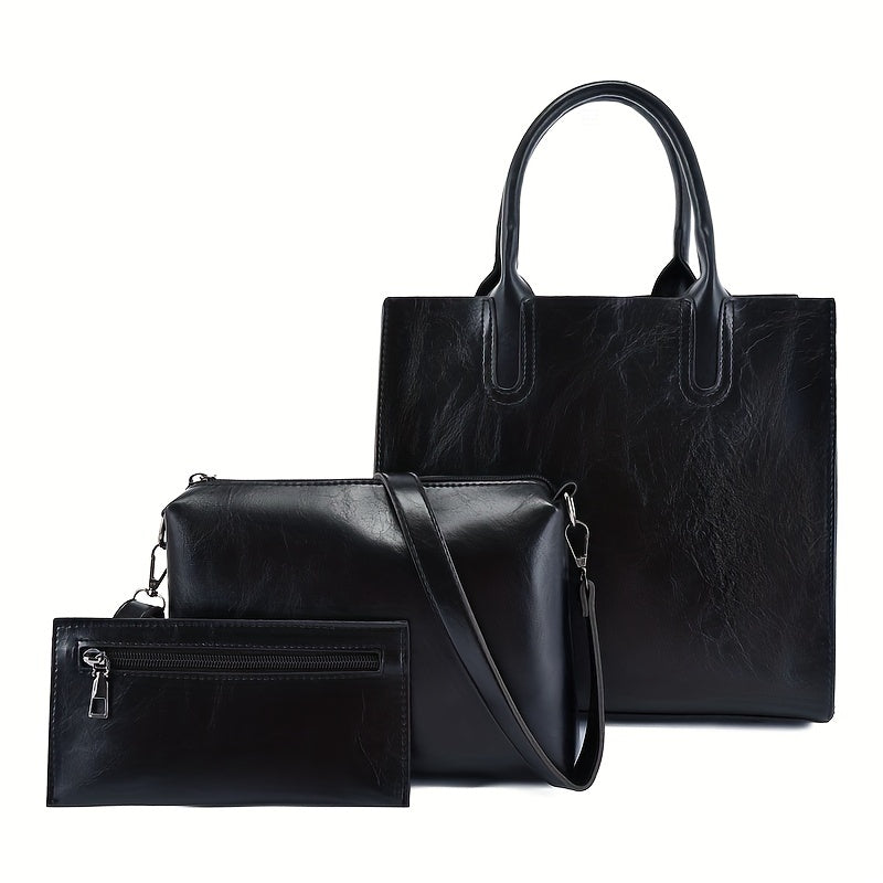 Vintage Tote Bag Set Faux Leather Handbags Crossbody Bag & Coin Purse