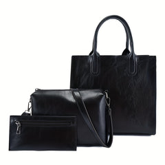 Vintage Tote Bag Set Faux Leather Handbags Crossbody Bag & Coin Purse
