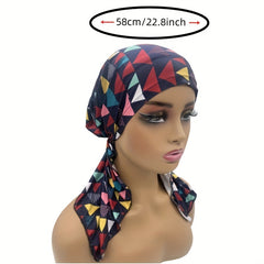 Boho Rhombus Print Head Wrap Elastic Turban Cap Lightweight Beanie