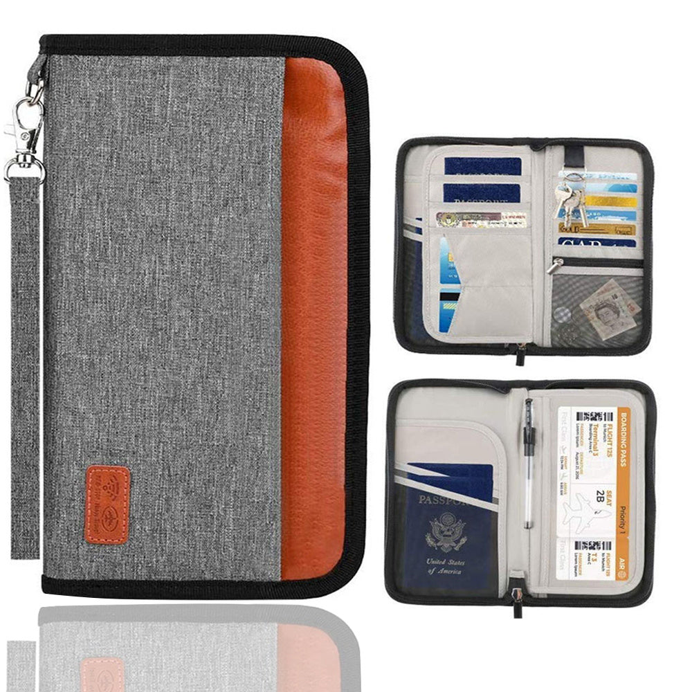 Family Passport Holder RFID Blocking Travel Wallet Organizer With Zipper