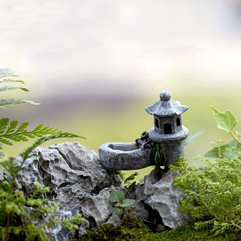 2pcs Set Mini Pool Tower Ornaments Garden Bonsai Decorations