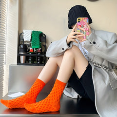 9 Pairs Textured Solid Socks Soft Mid Tube Stockings & Hosiery