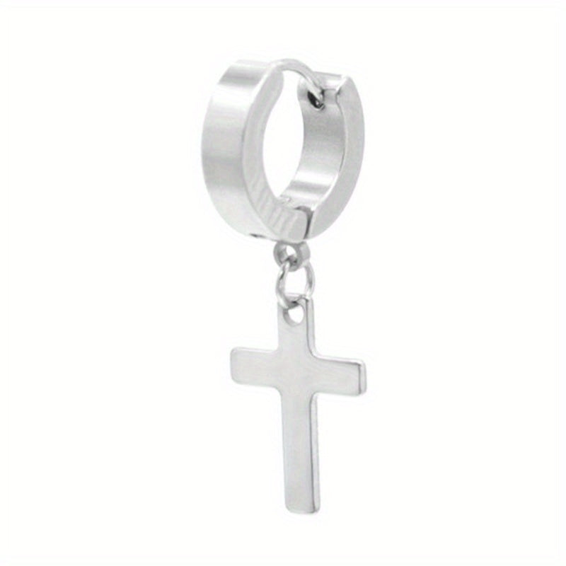 Stainless Steel Cross Drop Earrings