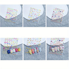 5D Embossed Nail Stickers Cartoon Nail Art Decals for Girls