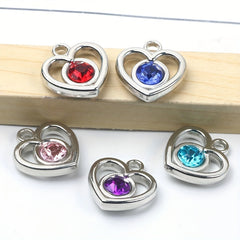 10pcs Colorful Rhinestone Heart Shape Pendant for DIY Accessories