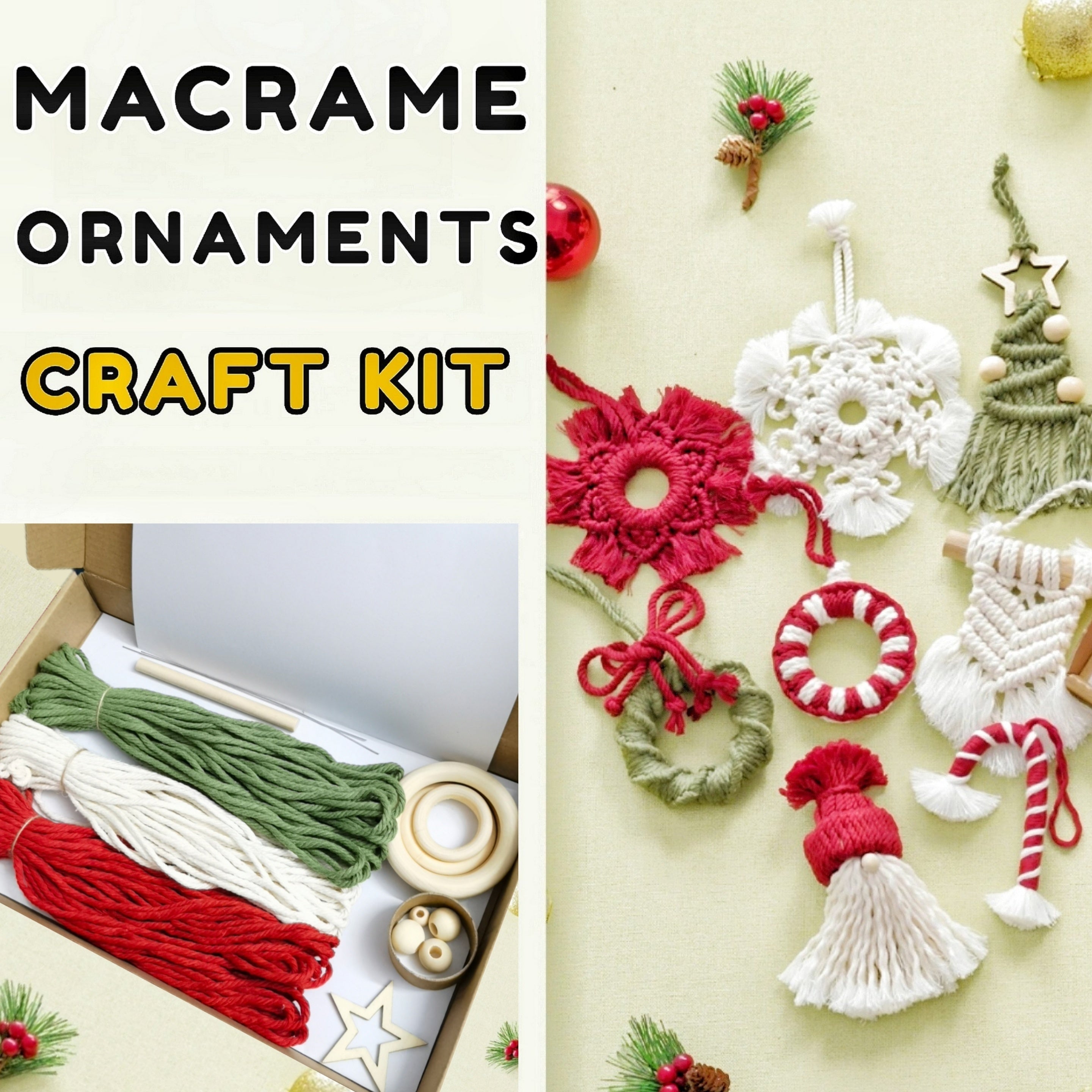 8pcs Macrame Ornament Craft Kit for Home Decor DIY