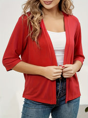  Solid Half Sleeve Open Front Cardigan