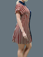  Stripe & Star Print Button Up Shirt Dress