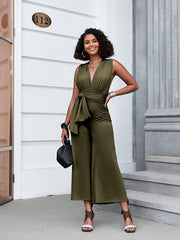 Keyhole Back Batwing Sleeve Belted Jumpsuit