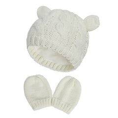 Newborn Infant Ear Knitted Beanie Hat Warm Winter Cap & Mittens Gloves Set
