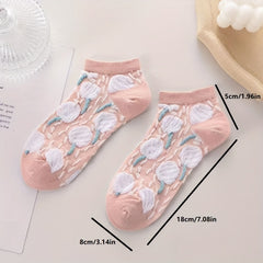 5 Pairs Flower Pattern Socks Low Cut Ankle Socks Women's Stockings