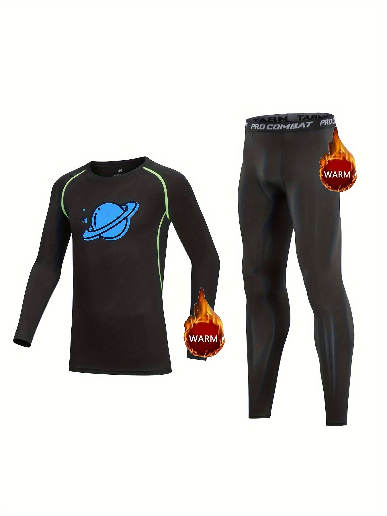 2pcs Kids Planet Pattern Compression Fleece Sets