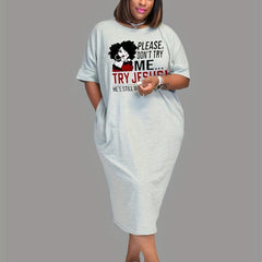  Casual Dress Women's Plus Figure & Letter Print Tee Dress