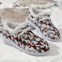 Christmas Print Snow Boots Women's Winter Lace-Up Flats Sneakers