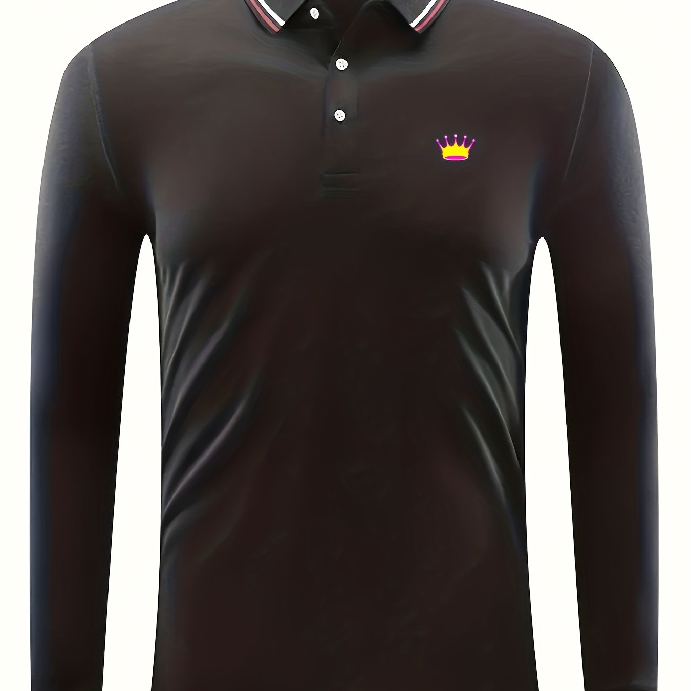 Crown Print Men's Casual Long Sleeve Polo Shirt