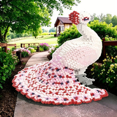 Peacock Building Block Model 3D Puzzle with Red & Feathers - Durable PP Material