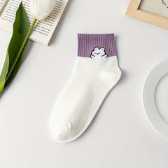 3 Pairs Bunny Print Striped Socks Women's Stockings