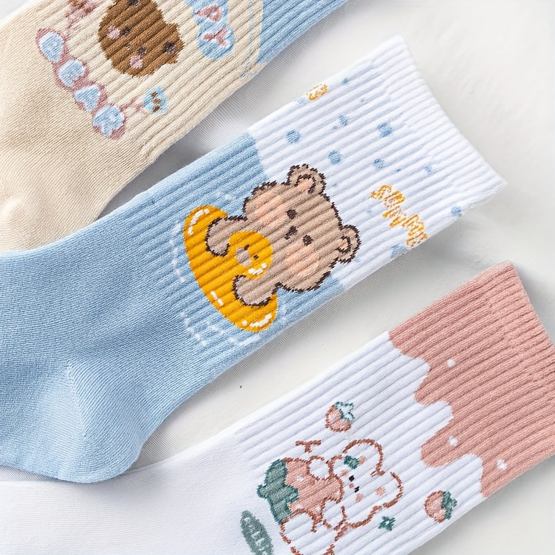 3 Pairs Bear & Bunny Crew Socks Women's Stockings