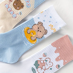 3 Pairs Bear & Bunny Crew Socks Women's Stockings